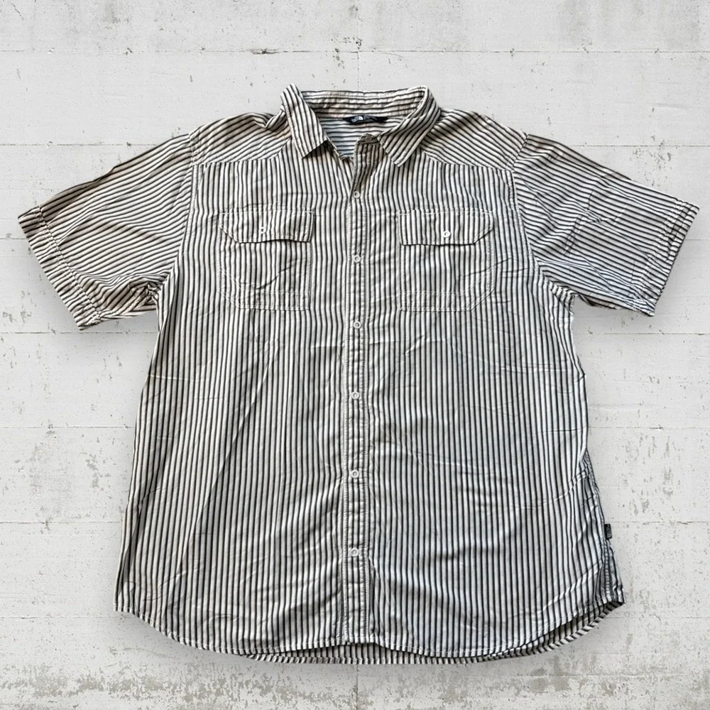 THE NORTH FACE Striped Short Sleeve Shirt Men's Sz XL Snap Button Outdoors Retro